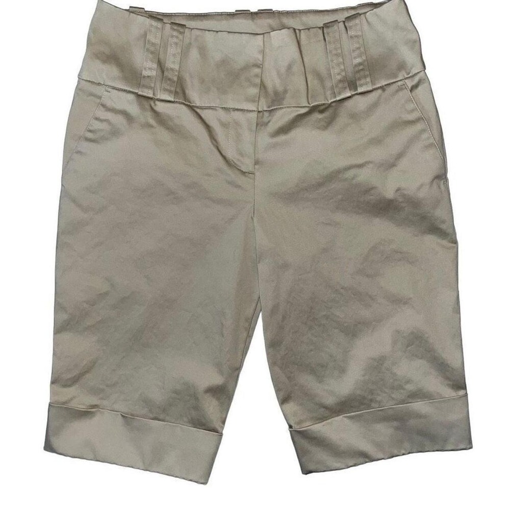 INC International Concepts Khaki‎ Bermuda Shorts Tan Cuffed Pleated Waist Size 4